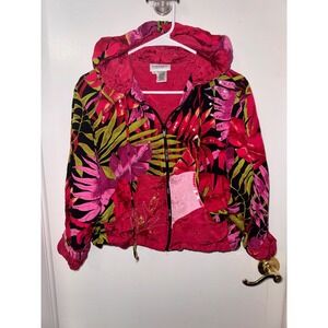 Vanity Collection Tropical Floral Sequin Zip Up Hoodie Jacket M